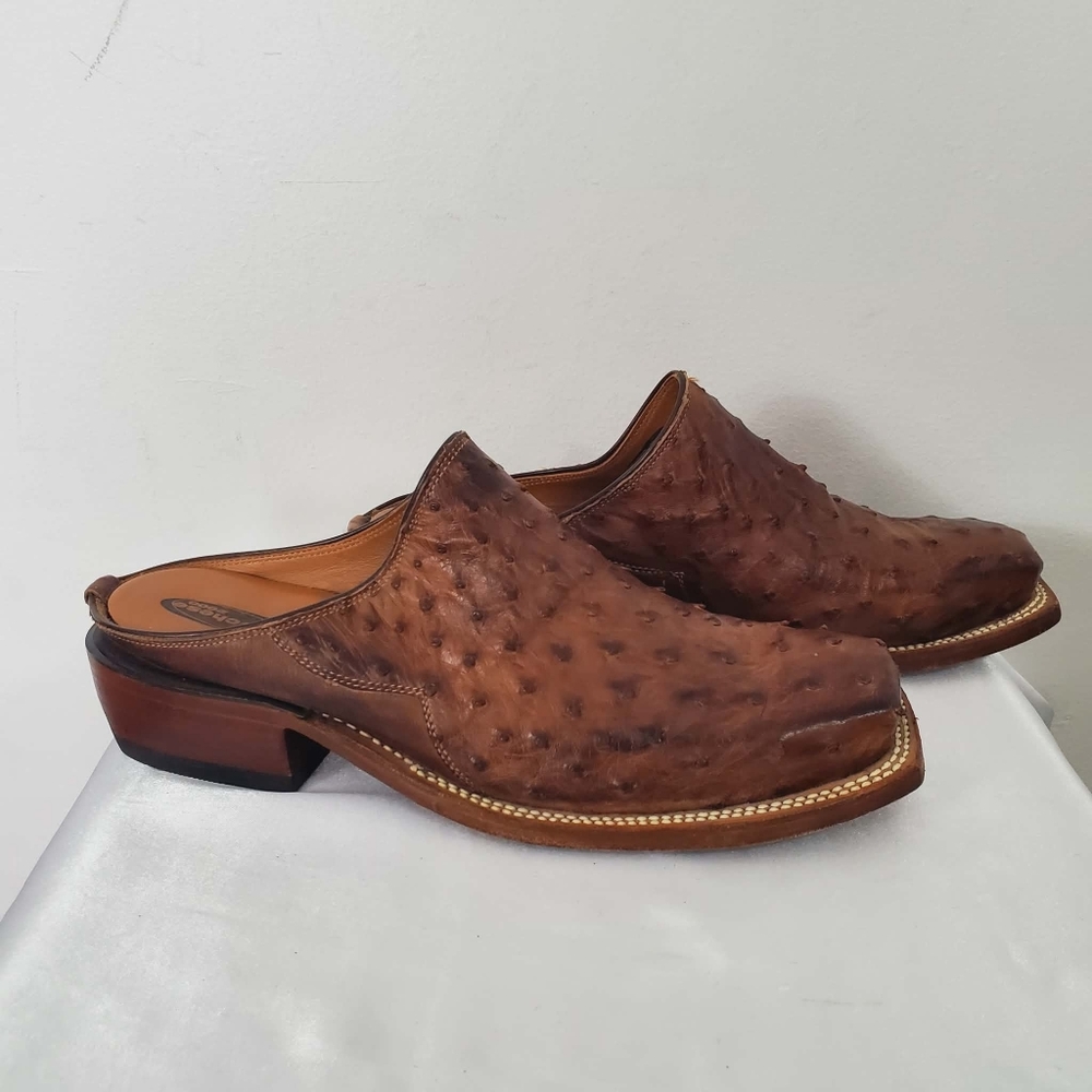 Lucchese 2000 Full Quill Ostrich Leather Slip on Clog Mules 8 1/2 B